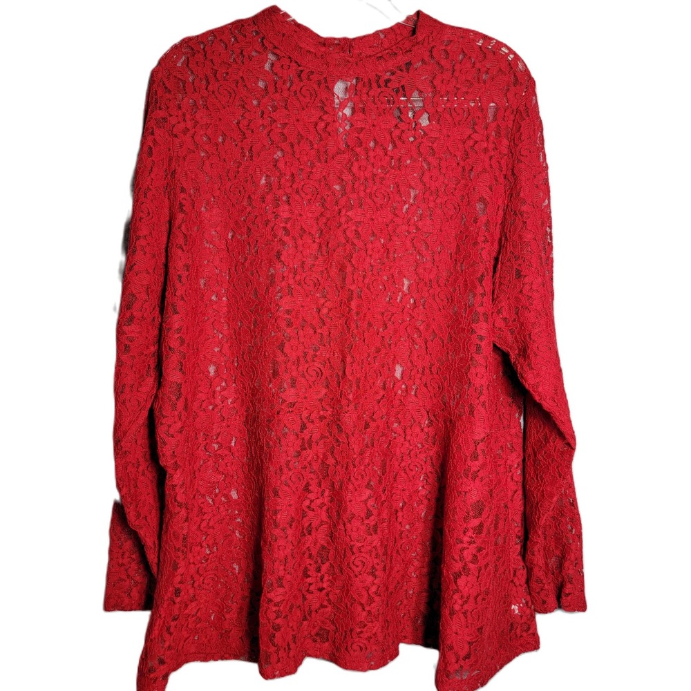 Lane Bryant Red Lace Mock Neck Long Sleeve Tunic Top Plus Size 26 28 NWT‎